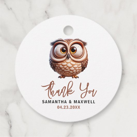 かわいいキャラチャーフクロウ男の赤ちゃんシャワー フェイバータグ (裏面)