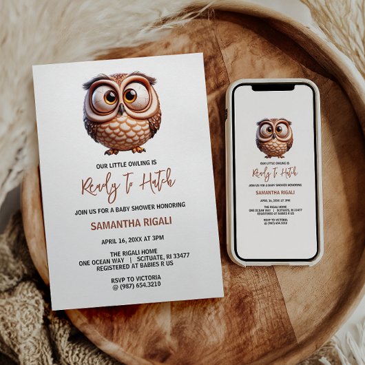 かわいいキャラチャーフクロウ男の赤ちゃんシャワー 招待状