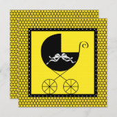 かわいいキャリッジブラックとイエローベビーシャワー 招待状 (正面/裏面)