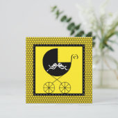 かわいいキャリッジブラックとイエローベビーシャワー 招待状 (スタンド正面)