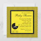 かわいいキャリッジブラックとイエローベビーシャワー 招待状 (裏面)