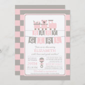 かわいいキャリッジベアガールズベビーシャワー招待状 招待状 (正面/裏面)