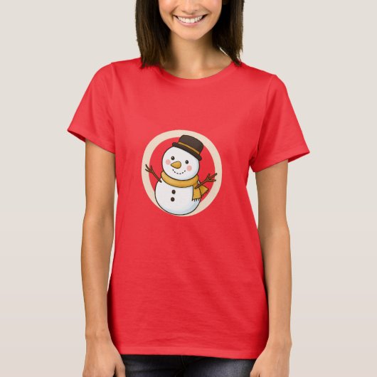 かわいいキャルトゥーンの雪だるま Tシャツ (正面)