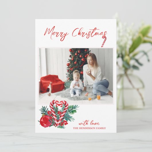 かわいいキャンディケーン | クリスマス家族写真 シーズンカード (スタンド正面)