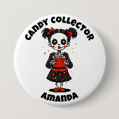 かわいいキャンディコレクタースケルトン女の子ハロウィーン 缶バッジ (正面)