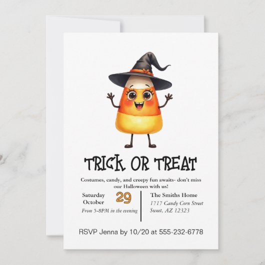かわいいキャンディコーンのハロウィンお菓子をもらいに行こう！ 招待状 (正面)