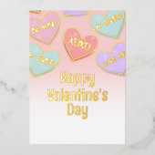 かわいいキャンディハートバレンタインデー金ゴールド 箔シーズンカード (正面)