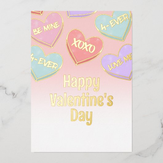 かわいいキャンディハートバレンタインデー金ゴールド 箔シーズンカード (正面)
