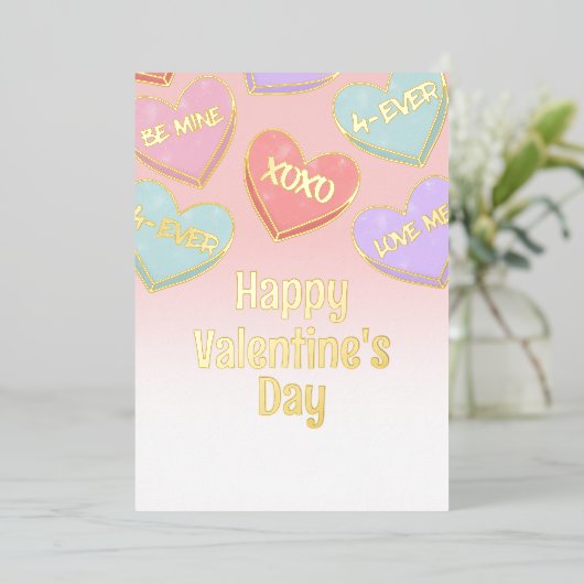 かわいいキャンディハートバレンタインデー金ゴールド 箔シーズンカード (立ち正面)