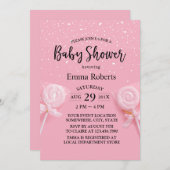 かわいいキャンディパステルピンク赤ちゃんシャワー 招待状 (正面/裏面)