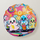 かわいいキャンディパレードカラフルかわいい漫画 ラウンドクッション (裏面)