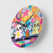 かわいいキャンディパレードカラフルかわいい漫画 ラウンド壁時計 (傾斜)