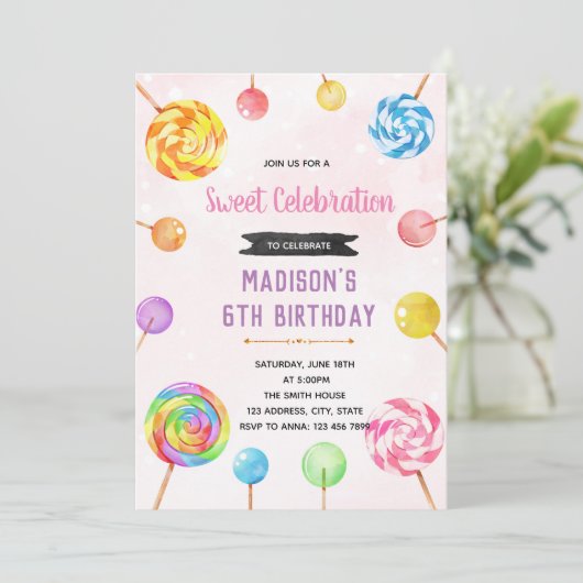 かわいいキャンディパーティーテーマの招待 招待状 (スタンド正面)
