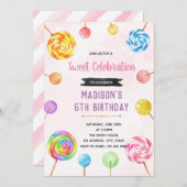 かわいいキャンディパーティーテーマの招待 招待状 (正面/裏面)