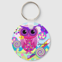 かわいいキャンディフクロウ、棒つきキャンデー&名前をカスタムするキーチェーン