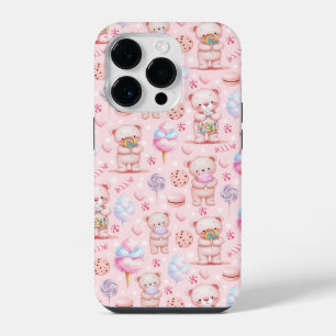 かわいいキャンディベアとスイーツのシームレスパターン iPhone 14 PROケース