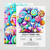 かわいいキャンディランド編集可能誕生日 招待状 (正面/裏面)