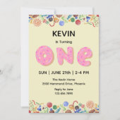 かわいいキャンディーをテーマにした1歳の誕生日パーティーの招待状 招待状 (正面)