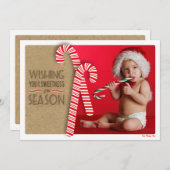 かわいいキャンディーケーンの付いたスイートホリデーフォトカード シーズンカード (正面/裏面)