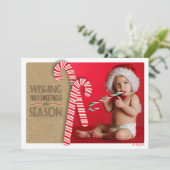 かわいいキャンディーケーンの付いたスイートホリデーフォトカード シーズンカード (スタンド正面)