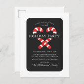 かわいいキャンディーケーンクリスマスホリデーパーティー インビテーションポストカード (正面/裏面)