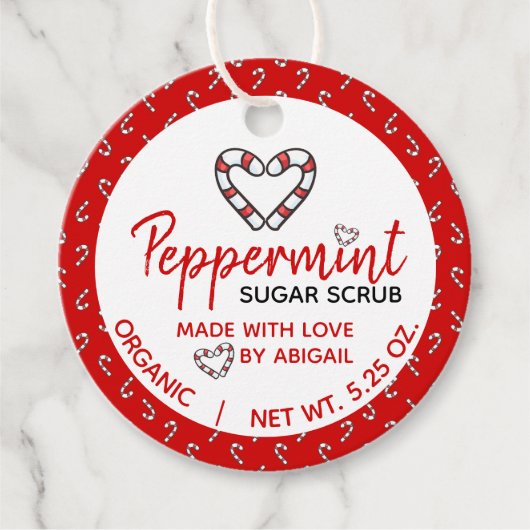 かわいいキャンディーケーン ハート ペパーミント シュガー スクラブ フェイバータグ (正面)