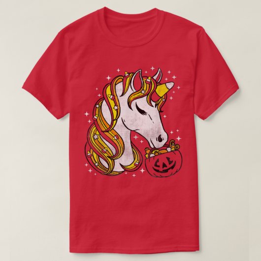 かわいいキャンディーコーンユニコーンハロウィーン Tシャツ (デザイン正面)