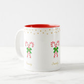 かわいいキャンディ2つ、ゴールデンスター&編集可能文字 ツートーンマグカップ (正面左)