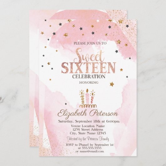 かわいいキャンドルスターズ甘い16 招待状 (正面/裏面)