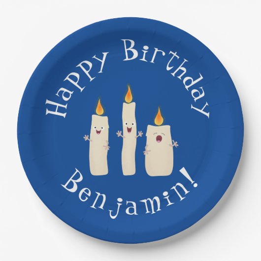 かわいいキャンドルトリオ漫画 ペーパープレート (正面)