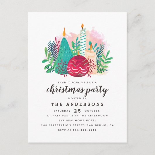 かわいいキャンドルファミリークリスマスホリデーパーティー インビテーションポストカード (正面)