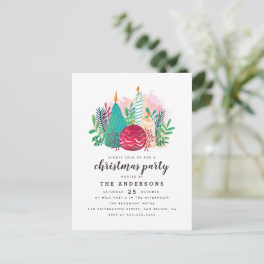 かわいいキャンドルファミリークリスマスホリデーパーティー インビテーションポストカード (スタンド正面)