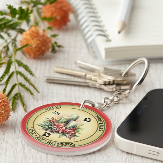 かわいいキャンドル猫クリスマス両面 キーホルダー (正面右)