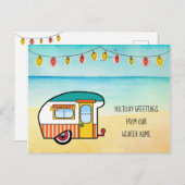 かわいいキャンパーオンビーチウィンターホームニューアドレス 案内ポストカード (正面/裏面)