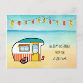 かわいいキャンパーオンビーチウィンターホームニューアドレス 案内ポストカード (正面)