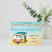 かわいいキャンパーオンビーチウィンターホームニューアドレス 案内ポストカード (スタンド正面)