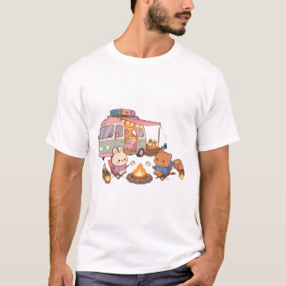 かわいいキャンパーバンキャンプファイヤーマシュマロバンライフ Tシャツ