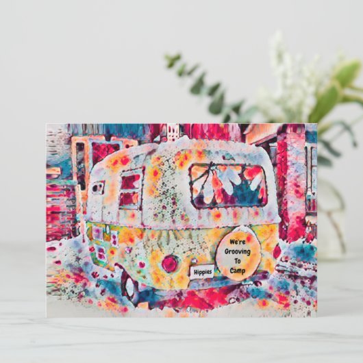 かわいいキャンパーレトロヴィンテージトラベルトレーラームービング 案内状 (スタンド正面)