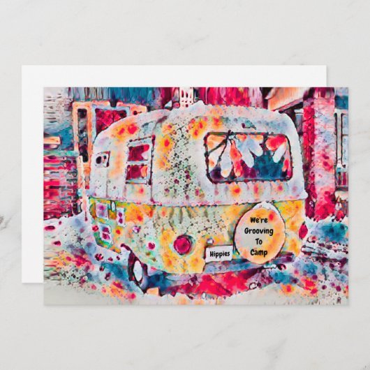 かわいいキャンパーレトロヴィンテージトラベルトレーラームービング 案内状 (正面/裏面)