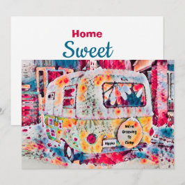 かわいいキャンパーレトロヴィンテージトラベルトレーラームービング 案内状