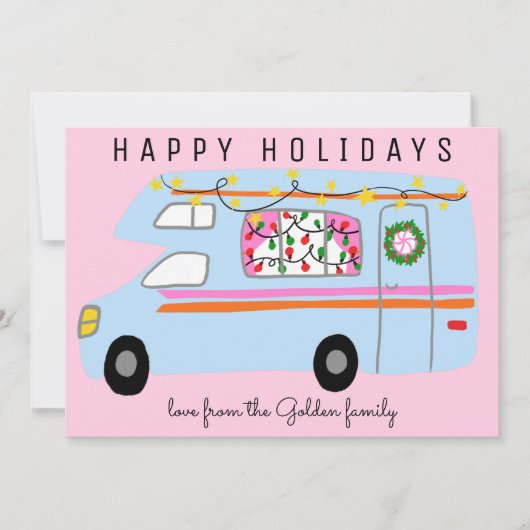かわいいキャンパーヴィンテージRVツリーフリーカスタムクリスマスクリスマス カード (正面)