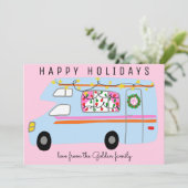 かわいいキャンパーヴィンテージRVツリーフリーカスタムクリスマスクリスマス カード (スタンド正面)