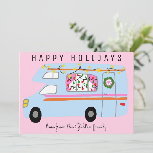 かわいいキャンパーヴィンテージRVツリーフリーカスタムクリスマスクリスマス カード (スタンド正面)