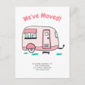 かわいいキャンピングカーバンのイラストレーションの移動発表 案内ポストカード (正面)