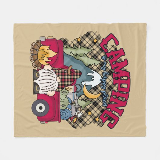 かわいいキャンピングハッピープレイス格言 フリースブランケット (正面(横))
