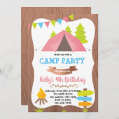 かわいいキャンプの誕生日パーティーの招待 招待状 (正面/裏面)