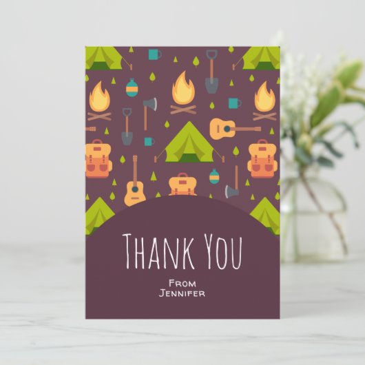 かわいいキャンプをテーマにしたコーディネート サンキューカード (スタンド正面)