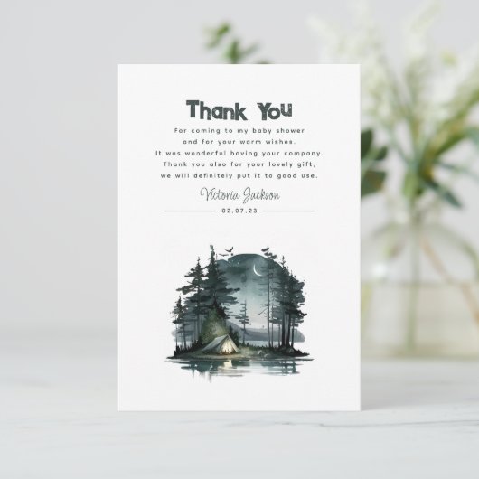 かわいいキャンプをテーマにした赤ちゃんシャワー サンキューカード (スタンド正面)