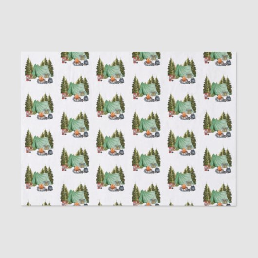 かわいいキャンプテーマキャンプファイアーテント、フォレストタイル 薄葉紙 (正面)