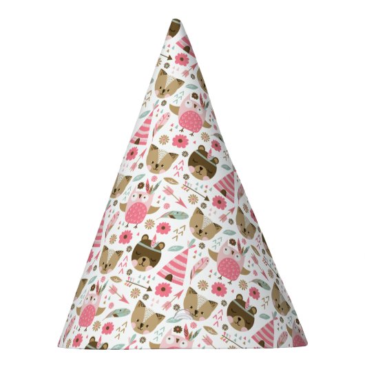 かわいいキャンプ場の動物のパターン パーティーハット (右)